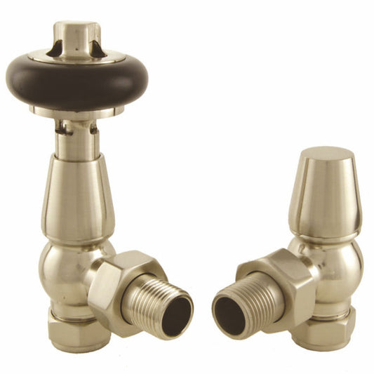 Enzo Angled Thermostatic Radiator Valve - Brushed Nickel