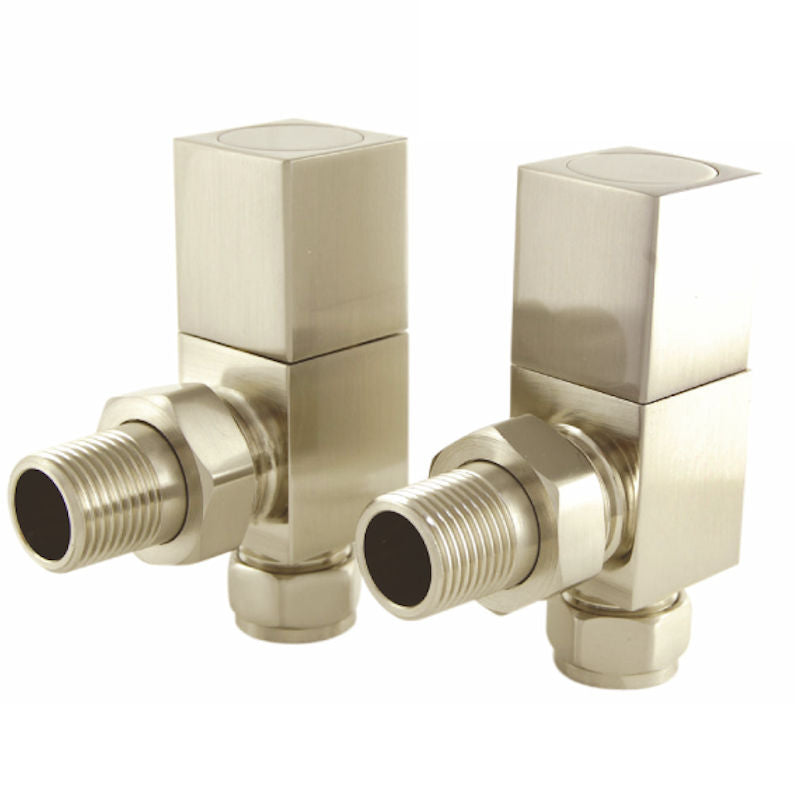 Essential Square Manual Radiator Valves Brushed Nickel