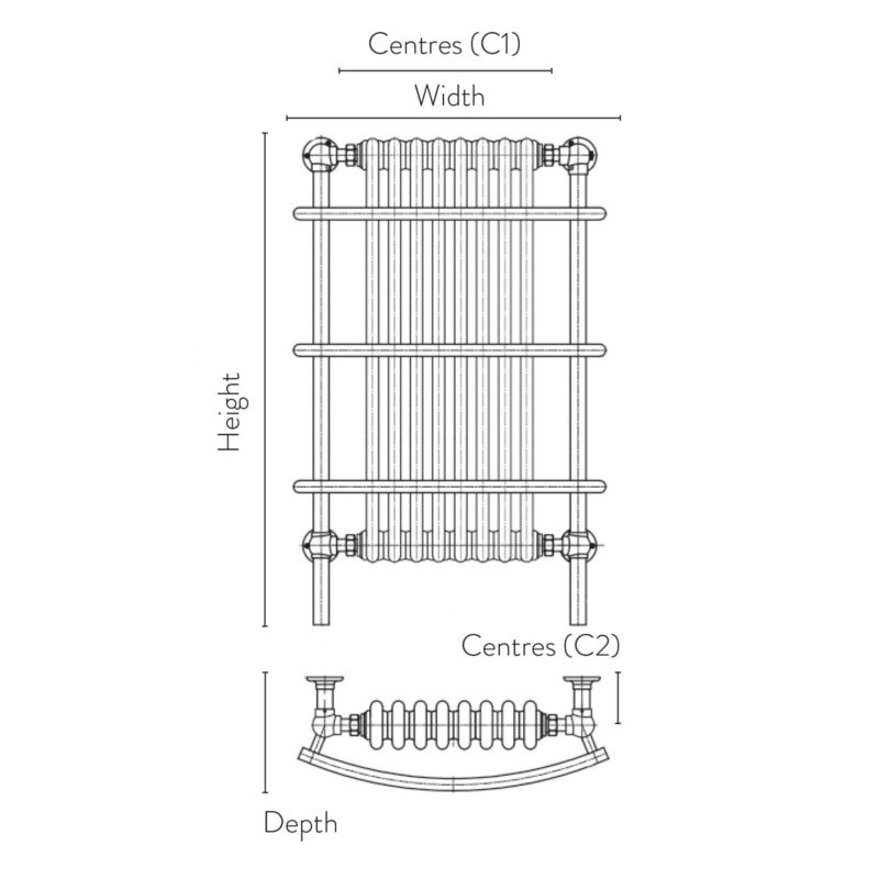 Huby 8 Column Traditional Towel Rail 
Technical Drawing