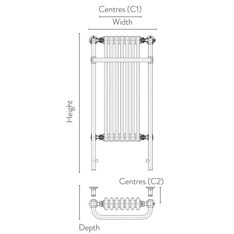 Ilkley 7 Column Traditional Towel Rail
Technical Drawing