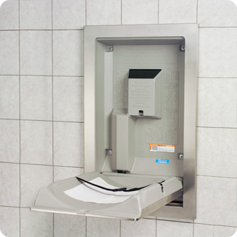 Vertical Recessed Stainless Steel Clad Baby Change Table open