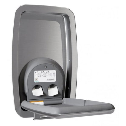Vertical Stainless Steel Recessed-Mounted Baby Changing Unit open