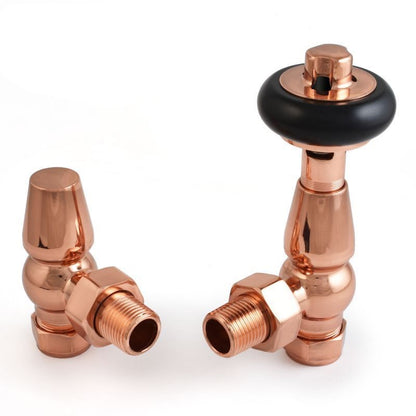 Enzo Angled Manual Radiator Valve Polished Copper