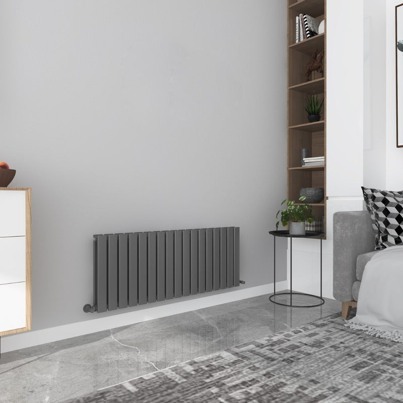 Milan Designer Shorter Height Horizontal Radiator
Anthracite 
Angled 