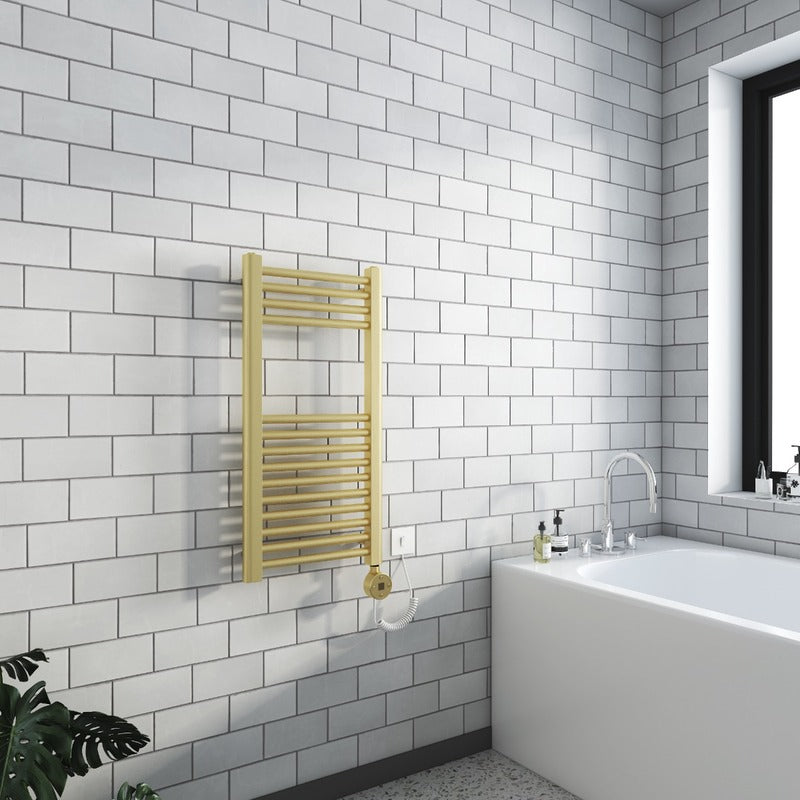 Electric Detroit Chrome Towel Radiator
Brushed Brass 
800mm Height 