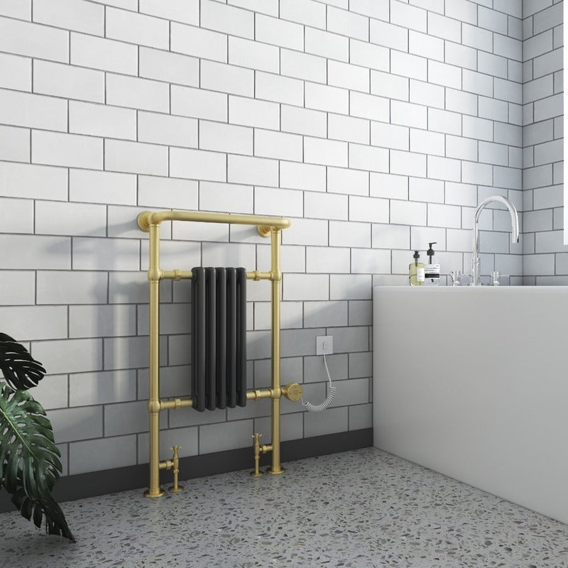 Oxford Electric Designer Towel Radiator Brushed Brass Frame