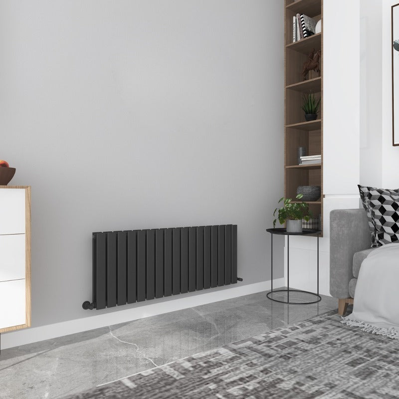 Milan Designer Shorter Height Horizontal Radiator
Black 
Angled