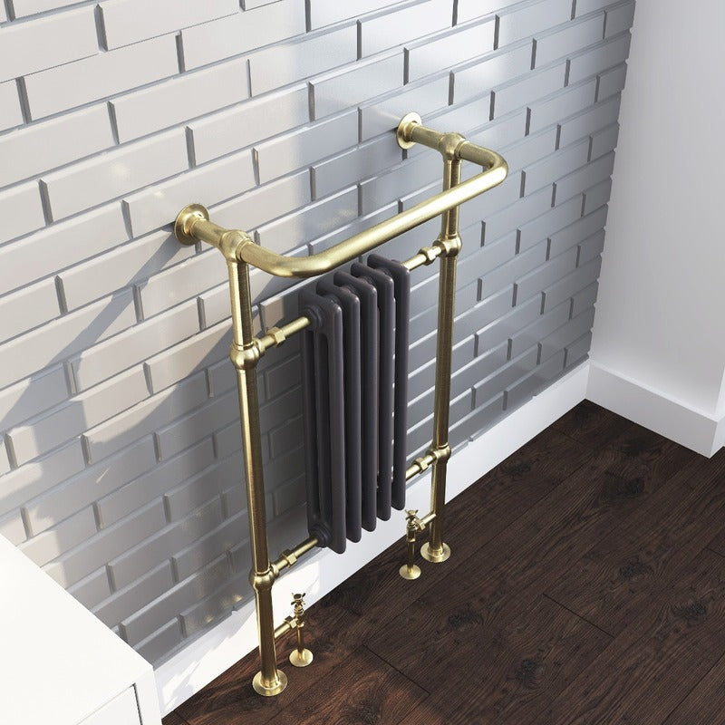 Oxford Towel Radiator – Brushed Brass Frame
Anthracite Columns 
Birdseye