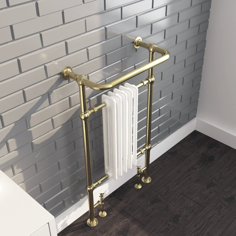 Oxford Towel Radiator – Brushed Brass Frame
White Columns 
Birdseye