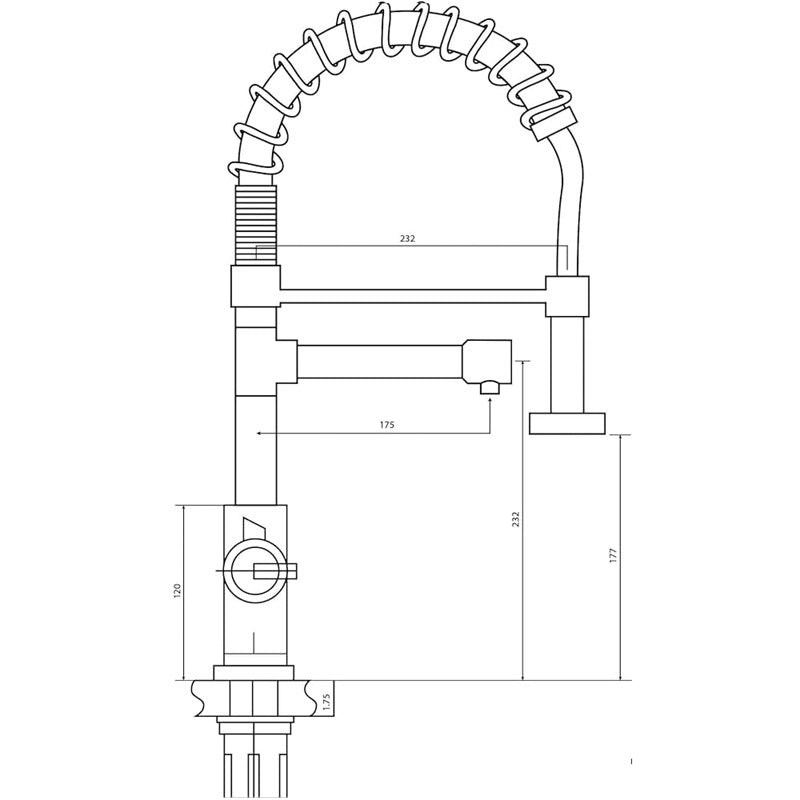 Space Flow 3-in-1 Directional Spray Instant Boiling Water Lever Tap in Chrome
Technical Drawing 