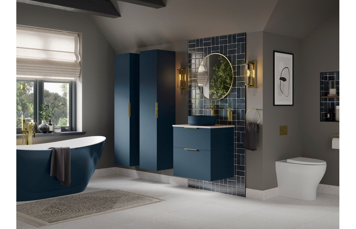 Stella 815mm Wall Hung 2 Drawer Basin Unit & Basin - Matt Deep Blue