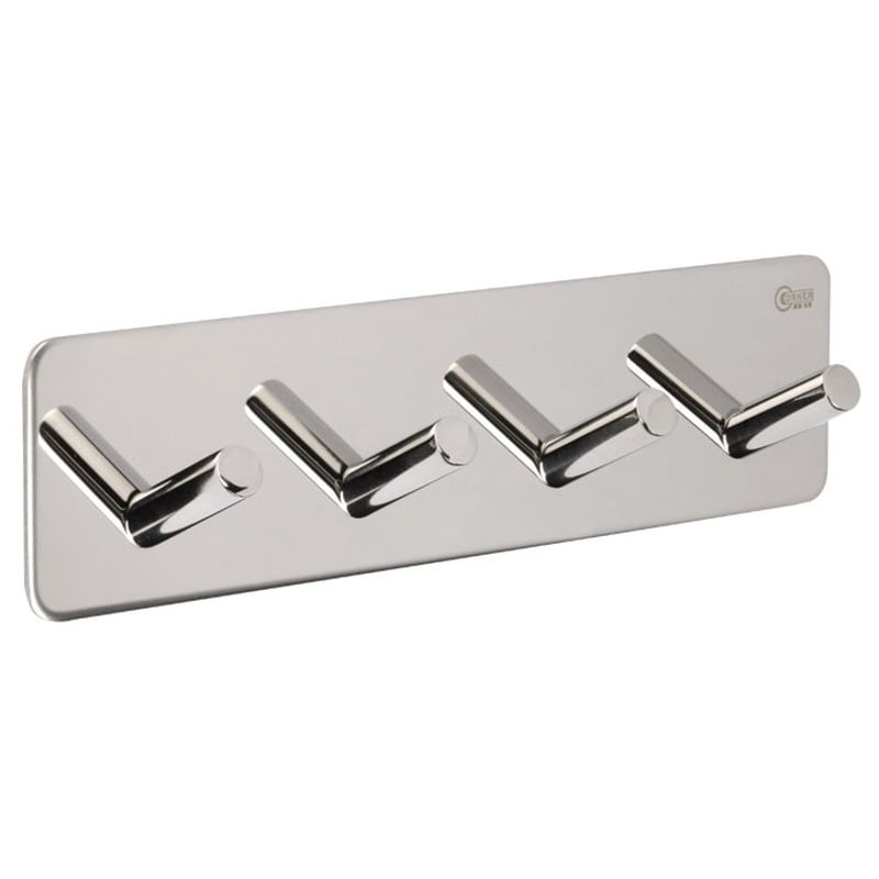 4 COAT HOOKS ON ADHESIVE PLATE
Polished 