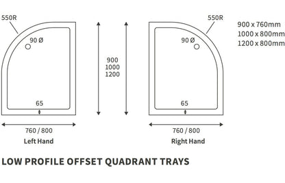 40mm Low Profile 1200x800mm Offset Quadrant Tray & Waste (LH)