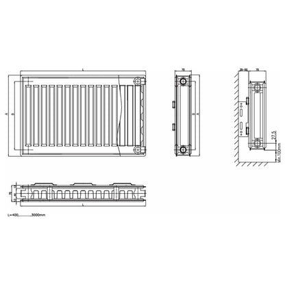750mm High Double Panel Single Convector Compact Radiator