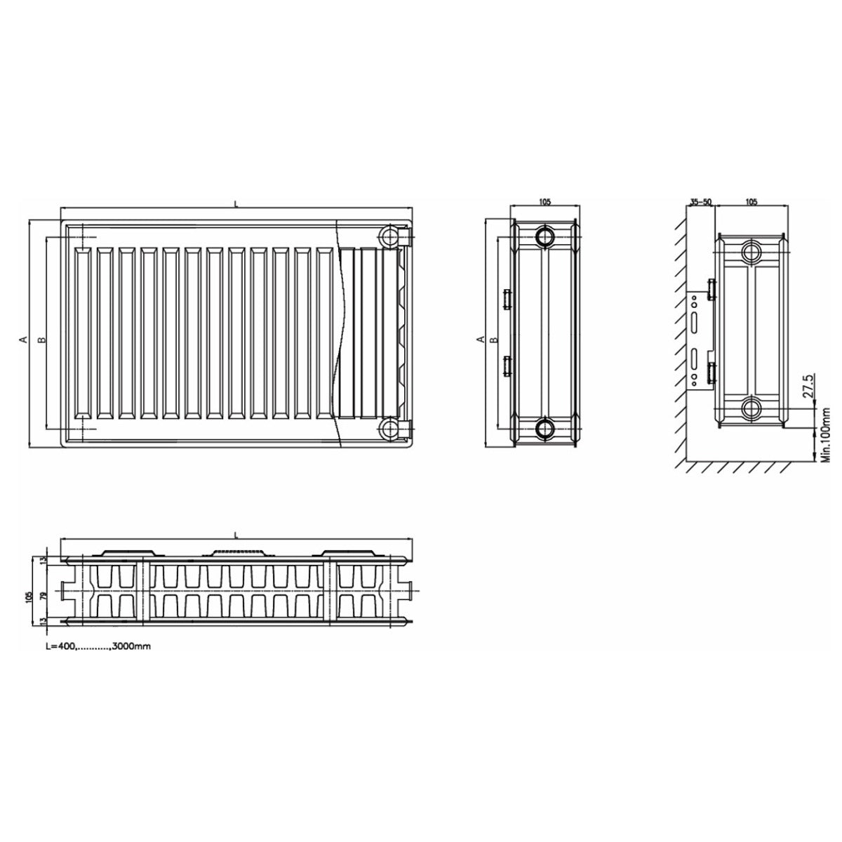 750mm High Double Panel Double Convector Compact Radiator