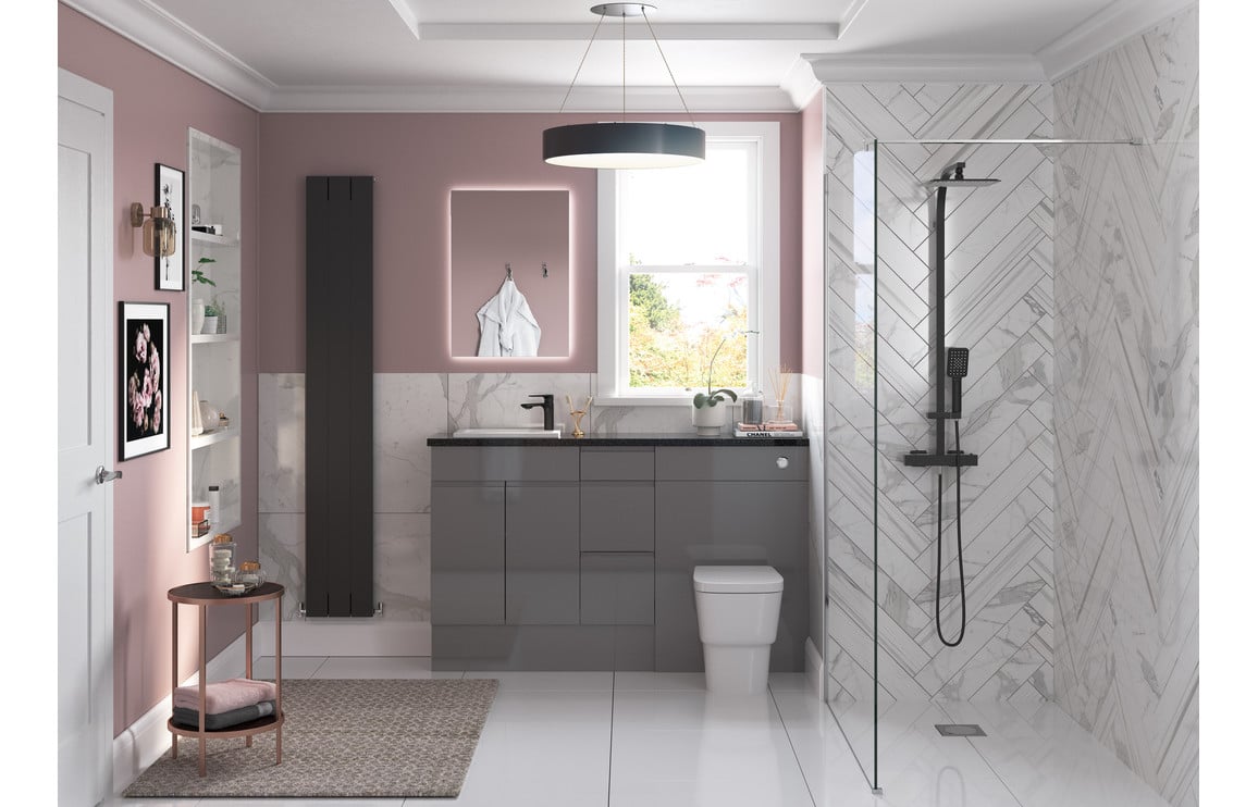Venus 1542mm Basin  WC & 3 Drawer Unit Pack (LH) - Onyx Grey Gloss